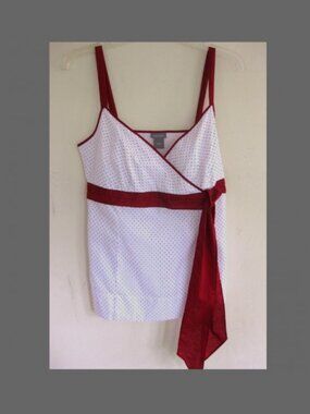 Ann Taylor polka dot cami 8 White Red V-neck Pure cotton Empire Spaghetti strap